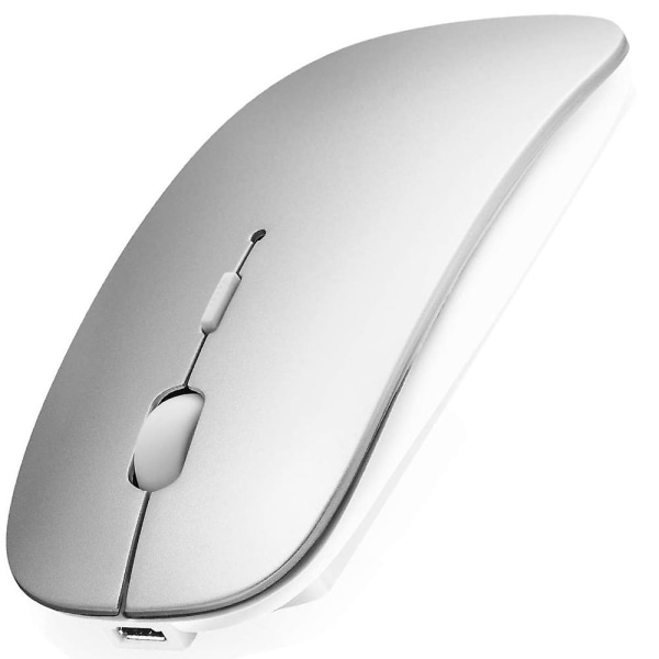 Bluetooth -mus kompatibel med bärbar dator/ipad/iphone/mac(ios13.1.2 och uppåt) / Android-dator/dator, uppladdningsbar ljudlös mini trådlös mus för vind Silver