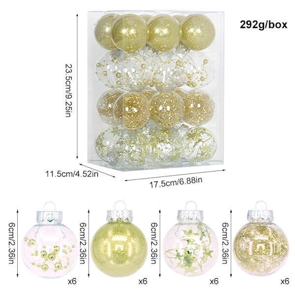 Sæt med 24 Julekugler, 6 cm, i en æske, transparente juledekorationer, kreativ ophæng Weiß