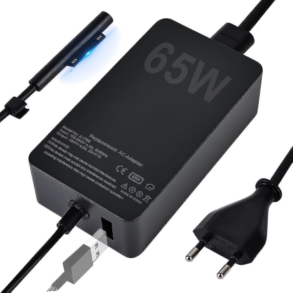 Surface Pro laddare, 65w 15v 4a Microsoft Surface Charger-kompatibel Surface Laptop 4/3/2/1, Surface Book1/2, Surface Pro 3/4/5/6/7/8/9/x, Surface Go