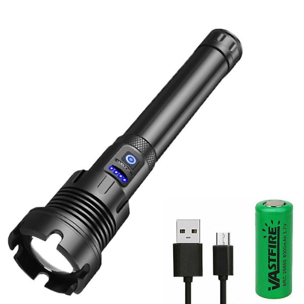Super Bright XHP90 Torch Led Ficklampa USB Uppladdningsbar Taktisk lampa COB with 2 * 22650 Battery