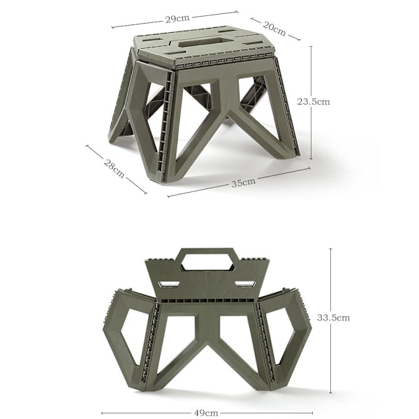 Foldbar krakk: Tykk plast, praktisk bærestropp, khaki farge! Perfekt for camping, fiske og mer, en bærbar og holdbar liten krakk