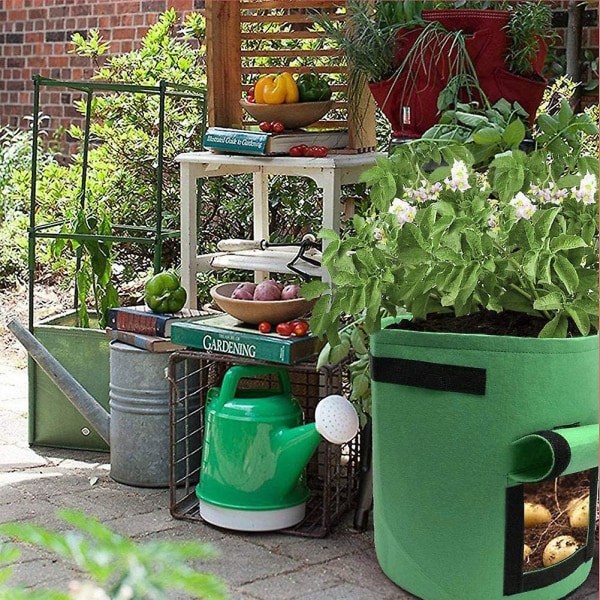 Styck Trädgårdsplanteringspåsar Non-woven Tyg 10 gallon potatisodlingspåsar för uteplatser Trädgårdar Balkonger Solrum Yard (10 gallon, svart+grön+brun)