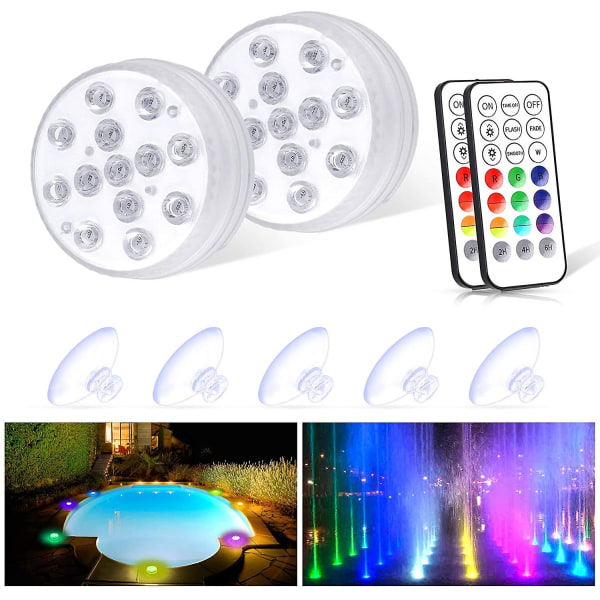 Vattentäta LED-lampor för badtunna, 2 st, undervattenslampor för pool med 13 LED-pärlor, för akvarium, pool, fiskbehållare, vasbas, fester