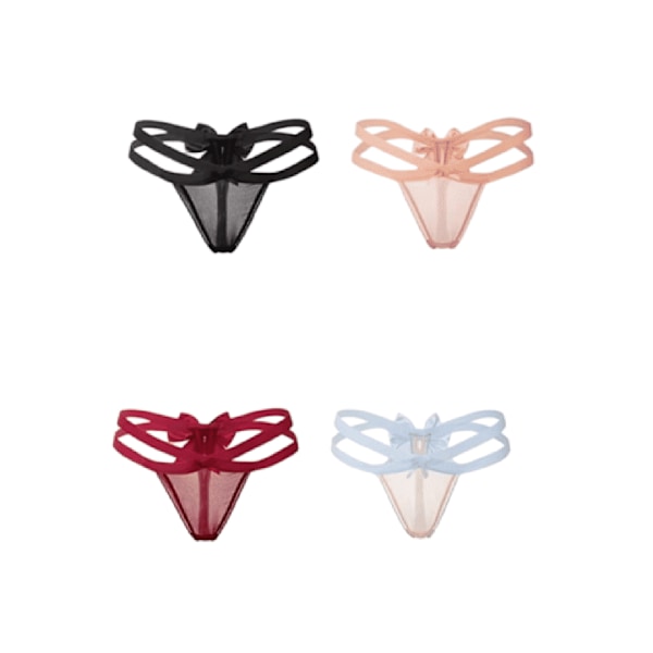 Women's sexy panties with double thin straps, breathable and transparent, non-bulky, thong, four pieces as a set.