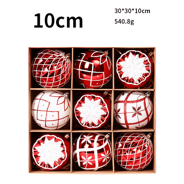 Joulukoristeet, 10 cm, 9 kpl maalattuja joulupalloja, lahjapakkaus, joulukuusen riipus Sekt