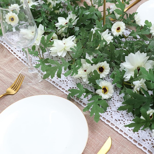 Kunstige Blomster Lilla Kranser, 1,77 m Lange Kunstige Blomsterkranser med 2 Ulike Blomsterhoder og Farger, Dahlia Kunstig Krans Hengevin Off-white