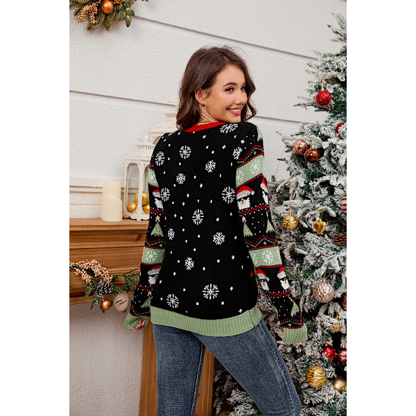 Sweater til kvinder efterår og vinter juleatmosfære sweater jacquard løs pullover julesweater XXL