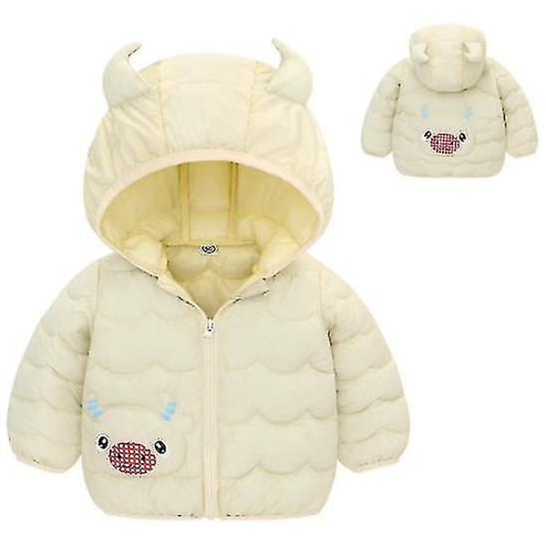 Barn Puffer Jacka Vinter Huvtröja Vadderad Jacka Lätt Ytterkläder beige 120cm