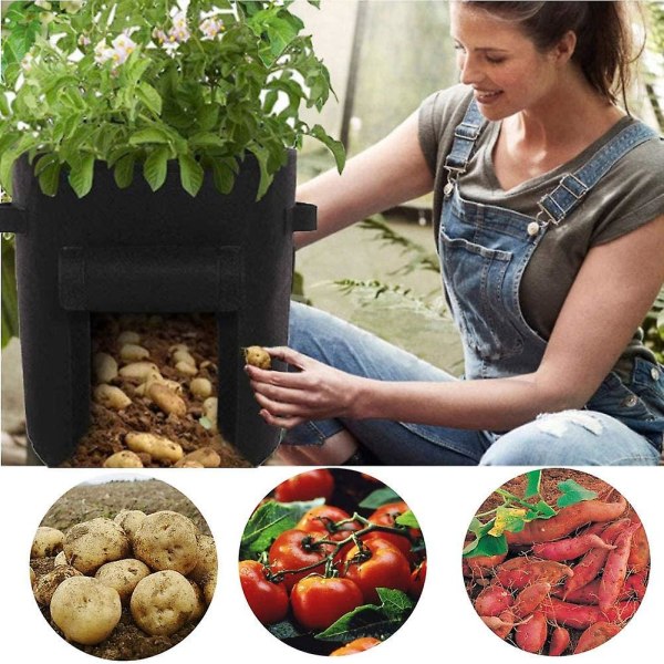 Styck Trädgårdsplanteringspåsar Non-woven Tyg 10 gallon potatisodlingspåsar för uteplatser Trädgårdar Balkonger Solrum Yard (10 gallon, svart+grön+brun)