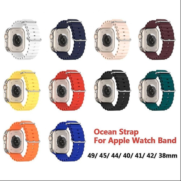 Ocean Rem för Apple Watch Band 49mm 45mm 44mm 40mm 41mm 42mm 38mm Silikon Correa Armband fe Wine red