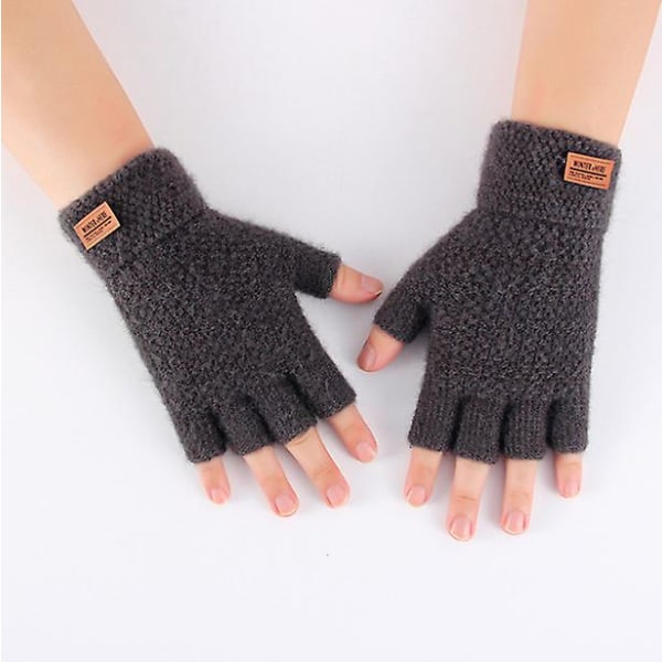 Handskar Stickade Fingerless Winter Warm Work Mitts Kalla Herr Thermal Dark Gary