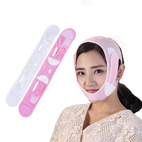 Ansiktslyftbälte V-linjebandage Ansiktsbantningsrem Dubbelhakreducerande ansiktsformare Maskrem Pink