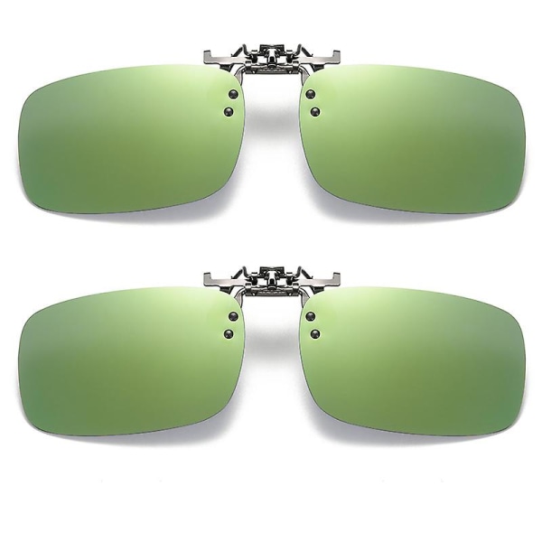 2st polariserad uppfällbar Clip on Fishing Solglasögon för körning Night Vision Gula kvinnor fyrkantiga solglasögon med klämmor Green