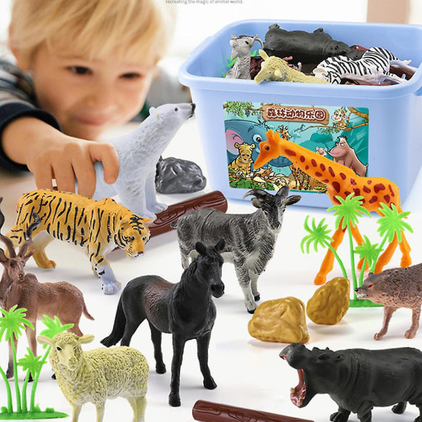 1 set av 58 st Plast Djur Leksaker Simulering Skog Zoo Modell Leksaker Barn Leksaker