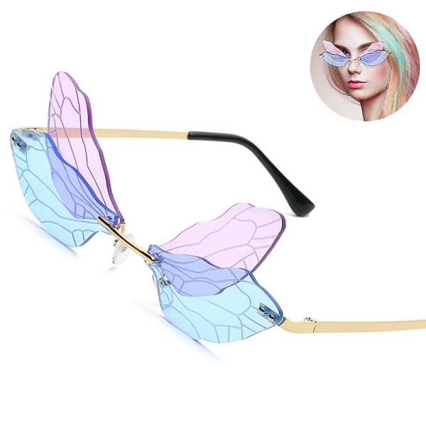 Dragonfly Wing Shape Solglasögon för kvinnor/män Ramlösa glasögon
