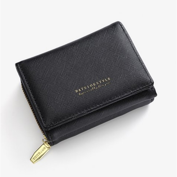 Miniplånbok för kvinnor, Liten plånbok i läder, Plånbok med stor kapacitet, Liten plånbok för kvinnor, Stora många fack, Svart, Minimalistisk