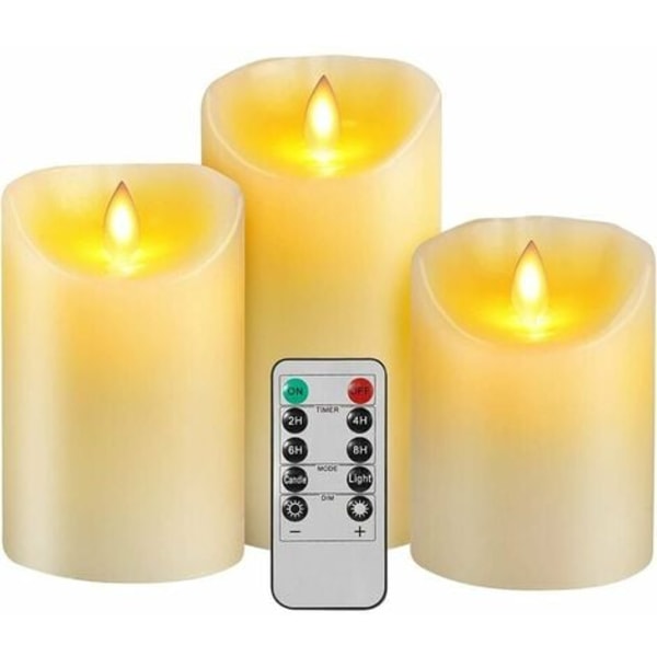 Flimrande LED-ljus, set om 3 (10 cm, 12,7 cm, 15 cm), vita LED-ljus med 10-tangenters fjärrkontroll, timerfunktion, omgivande dekoration för