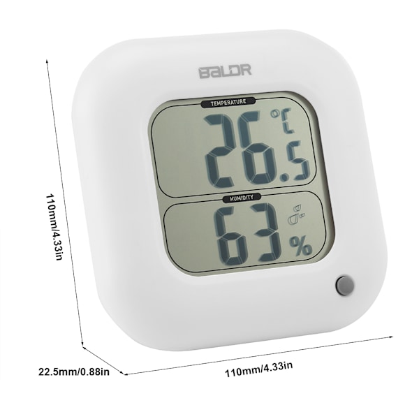 BALDR Mini Digital Termometer Hygrometer Inomhus Rum Luftfuktighet Temperatur Display Vit