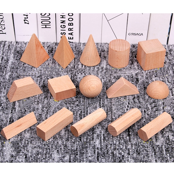 15 st/set Stockar Stereo Geometriska Former Byggklossar Barn Trä Tidig Pedagogisk Kognitiv Montering Byggklossar