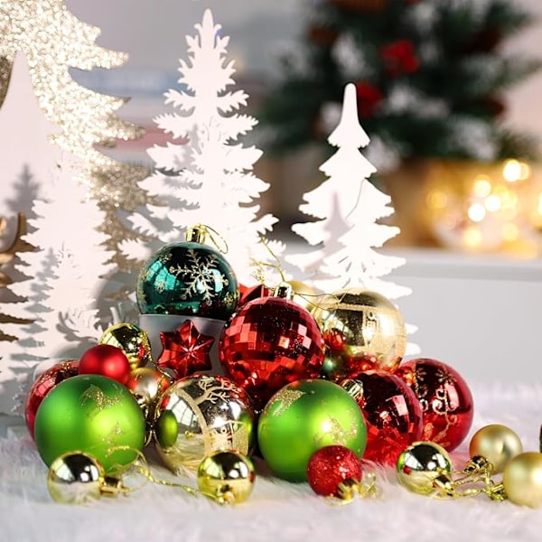 44 st Färgglada Julgranskuleprydnader Set, Flerfärgade Julgransprydnader Röd Grön Guld Okrossbara Julgranskulor Dekoration, Plast
