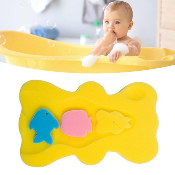 1,8 tum tjock baby bad svampmatta gnugga halkfri mjuk tecknad form tjockna baby bad svamp för tvättrum gul