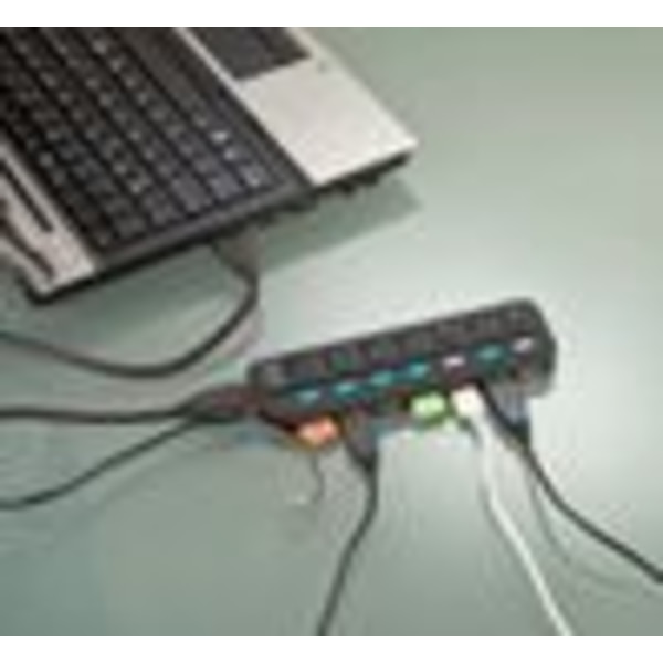 USB-multikontakt: Aktiv USB 3.0-hubb med 7 portar, individuellt omkopplingsbar, 2 A strömförsörjning (USB-switch)
