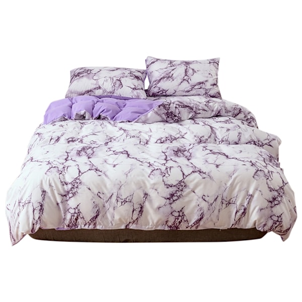 3-delat set polyester marmorerad påslakan örngott sängkläder set EU dubbelsäng storlek (lila)