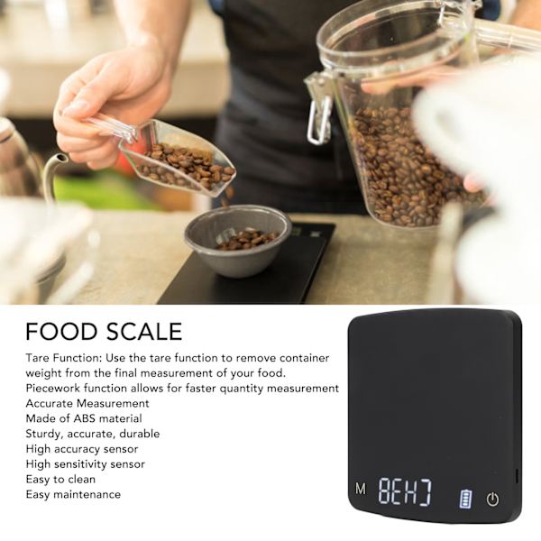 Liten kaffeskala digital droppkaffeskala uppladdningsbar automatisk tidtagning kök matskala 2kg/0.1g