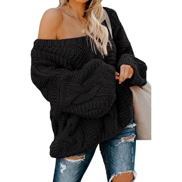 Strikket Pullover Dame Oversize Pullover Chunky Strik Vinter Pullover Strikket Jumper Sweater Casual Overtøj Casual Elegant Ensfarvet (L)
