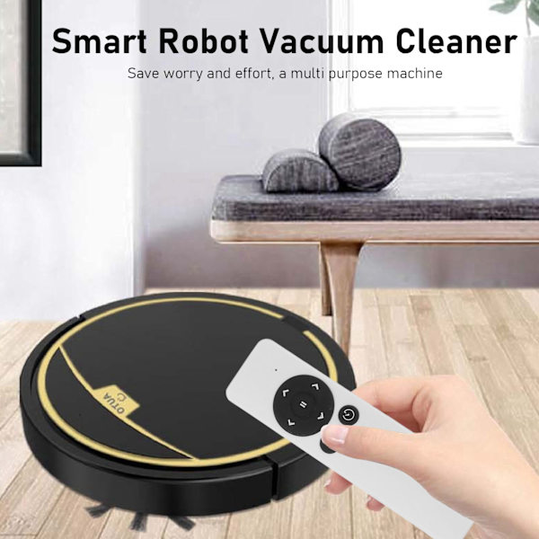 Ultratunn, helautomatisk robotdammsugare, smart robotdammsugare för damm, hår, ludd, svart med vattentank 32x35 cm