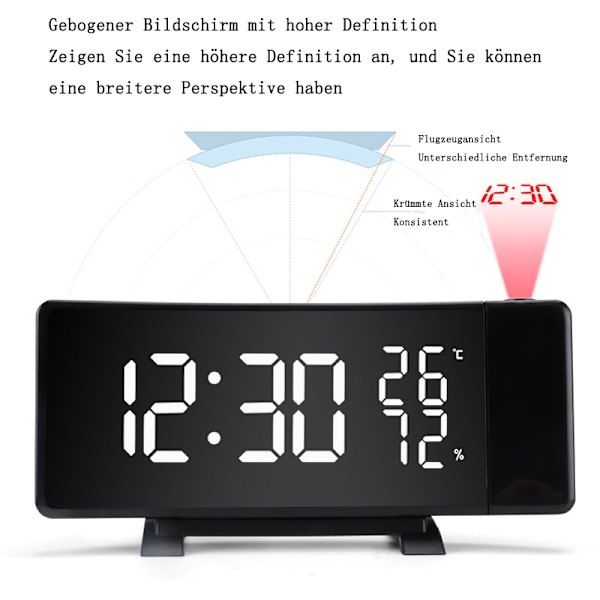 Digital väckarklockradio - projektionsväckarklocka - 7 knappar - 2 väckarklockor - väckarklocka med projektion och ljus - automatisk dimmer - 15 FM-radiokanaler