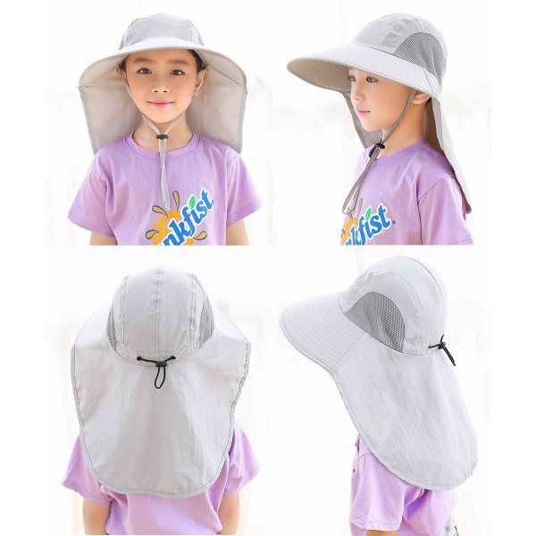 2-pack Barn Flickor Pojkar Strandsolhattar UV-skydd Sommar Fishing Bucket Hat med String Nack Flik Cover