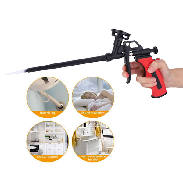 Pistol för sprayfoam för hemmaprojekt, inget rengöringsmedel behövs, bekväm användning med snabb och exakt skumsprutning, ergonomisk design för bekväm hantering