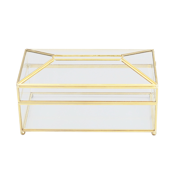 Dekorativ glas servett förvaringslåda fashionabla utsökt transparent glas vävnadslåda för hem bröllop