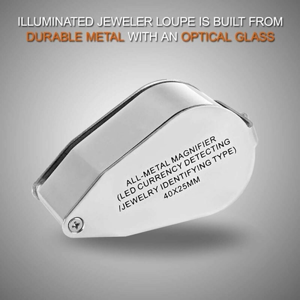 Professionell Lupp Helt i Metall, LED UV-Lins Juvelerarlopp med 40X Förstoring, Dubbelt Starkt LED-Ljus för Förbättrad Synlighet