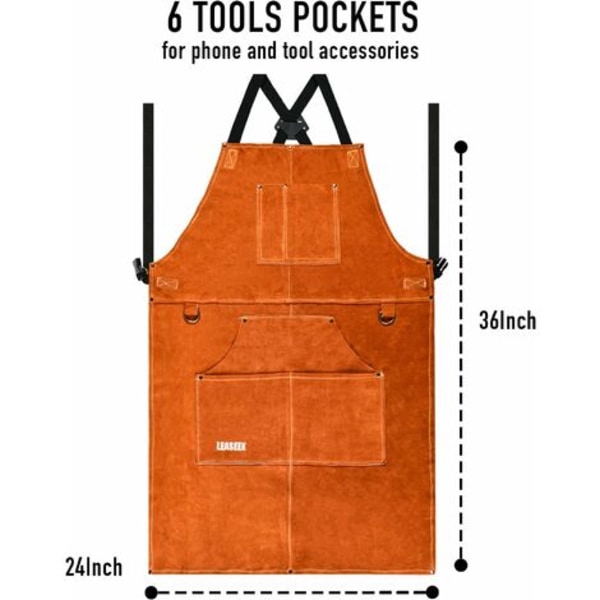 Svetsförkläde med handskar, läderförkläde i kohud med 6 fickor, multifunktionellt köksförkläde, justerbara remmar från M till XXL för män och kvinnor