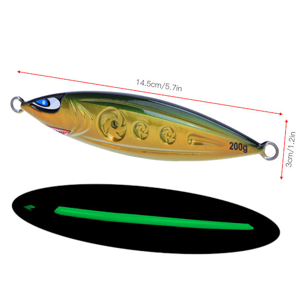 200g Jigging 3D Noctilucence Artificiell Fiskbete Lockbete Saltvatten Fiskeverktyg