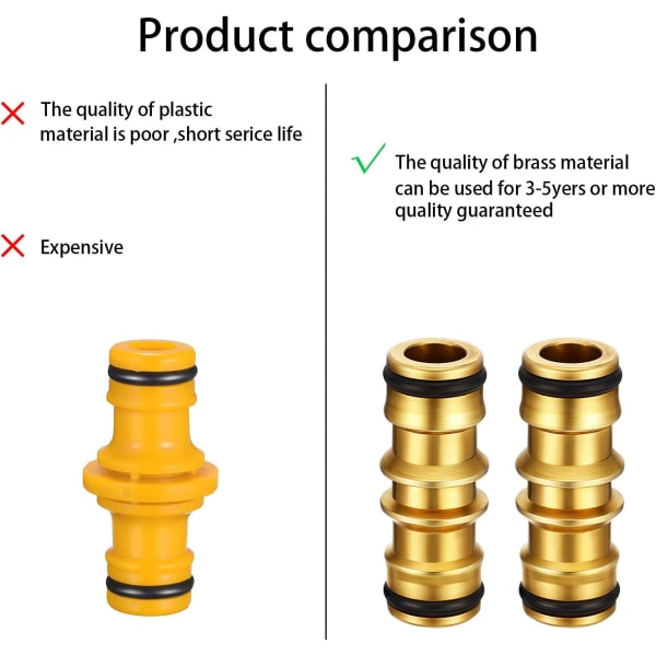 2 mässingslangkopplingar för trädgårdsslangkran (dubbel mässing hane-koppling)