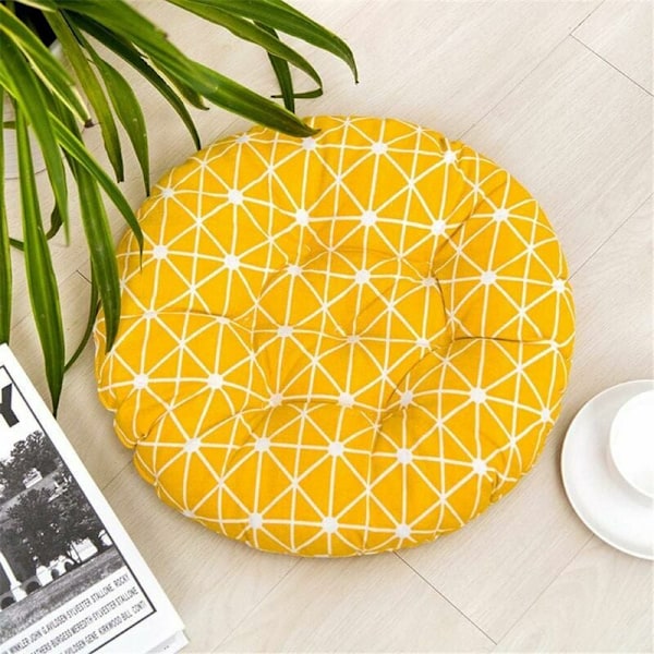 Golvkudde i polyestermaterial, användning under alla årstider för komfort inomhus och utomhus, japansk futon-inspirerad gul schackrutig 2-pack runda sittdynor