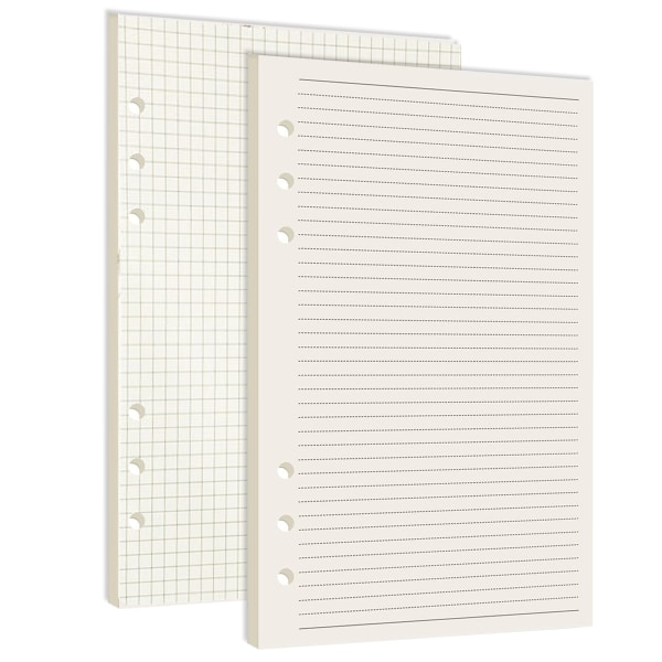 A5-påfyllningspapper, 2 förpackningar linjerat papper + blankt papper, 6 hål pärm insatser papper planerbar påfyllningsbara papper