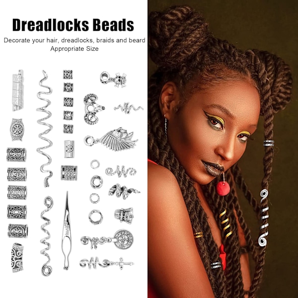 Dreadlocks-pärlor i legering, utsökta hårpärlor, hårslingor med dreadlocks-låsverktyg