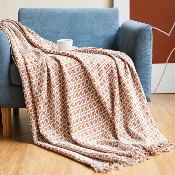 Stickad filt med tofsar Houndstooth Boho Rutig gosig filt Stickad filt Överkast Släng filt Dekorativ filt för soffa Säng 127