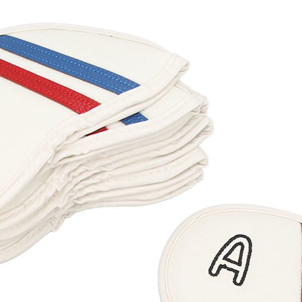 9PCS Golfklubbs Huvudskydd PU Litchi Mönster Dubbel Snedstreck Broderi Kardborreband Stängning Golf Huvudskydd Set för Träning Vit