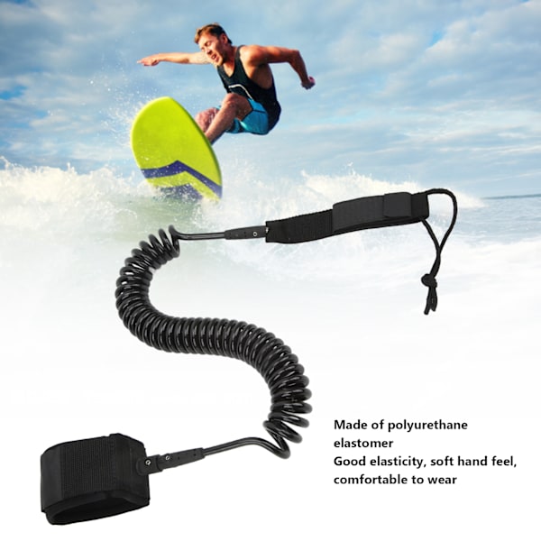 Surfboard Leash Hög elasticitet TPU Svart Justerbar Spiralformad Surfing Benrem för Paddleboards Longboards 12ft/3,66m