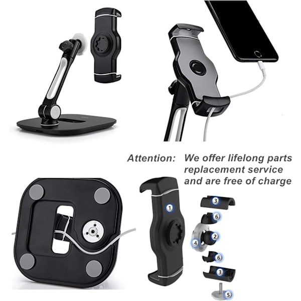 Tablethållare, universell iPad-stativ 360° rotation för iPad Pro Air Mini, Samsung Galaxy Tab, Kindle, smartphones och surfplattor från 4,7 till 12,9 tum -