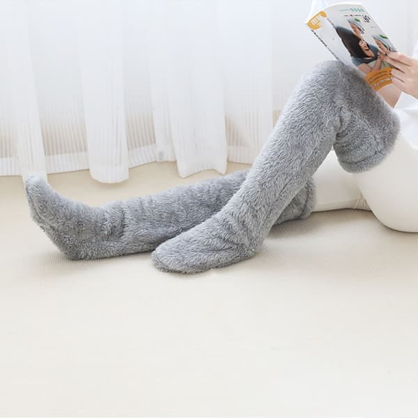 Plys Overknee Strømper til Kvinder, Fluffy Vintervarme Strømper, Teddy Fleece Overknee Strømpebukser, Bløde Knæstrømper til Efterår Vinter Hjemmesko Vinterstrømper
