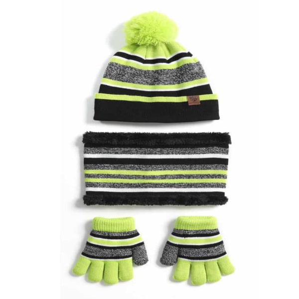 Vintermössa för barn, vinterscarf, set, varma ränder, stickad mössa, öglehalsduk, handskar, set för barn för barn i åldern