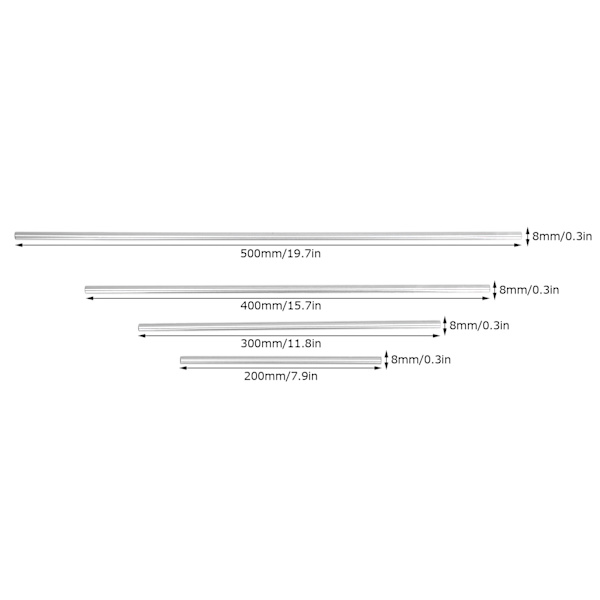 2 st 8 mm Linjära Axlar Hög Precision Krompläterat Stål Rörelseguide Cylinder för 3D-skrivare 300 mm / 11,8 tum