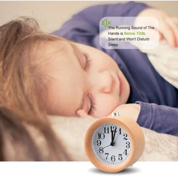 Analog väckarklocka utan tickande, träväckarklocka med snooze, väckarklocka batteridriven, retro bordsur med nattlampa för sovrum,