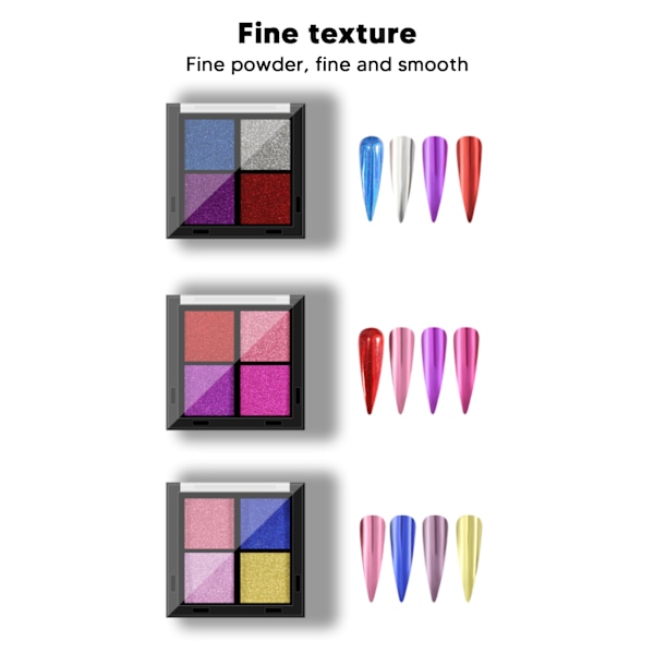 Nagelpulver Set, Solid Spegeleffekt Ultrafint Pulver Manikyr DIY Hack, Bred Användning För UV Gel Naglar, 3st (12 Sorter Pulver)